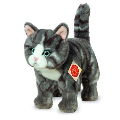 Cat standing gray tabby 20 cm - plush toy - soft toy