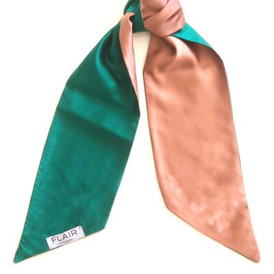 Silk Scarf in Forest Green and Sand Rose