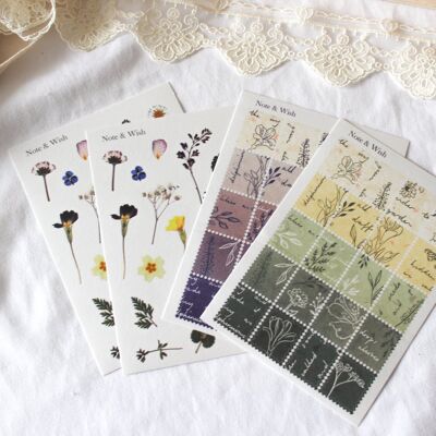 Pressed Flowers and Floral Postage Stamps Stickers, Note & Wish Stickers - Pressed Flowers