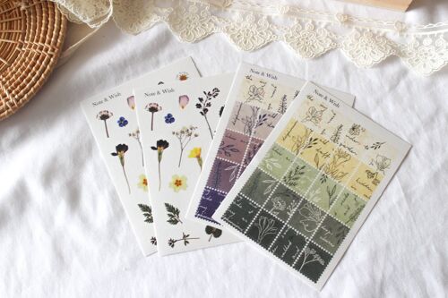 Pressed Flowers and Floral Postage Stamps Stickers, Note & Wish Stickers - Both sets (4 sheets)