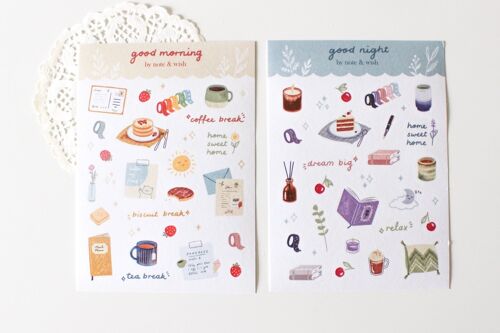 Good Morning and Good Night Journal Stickers, Daily Journal  Note & Wish Stickers