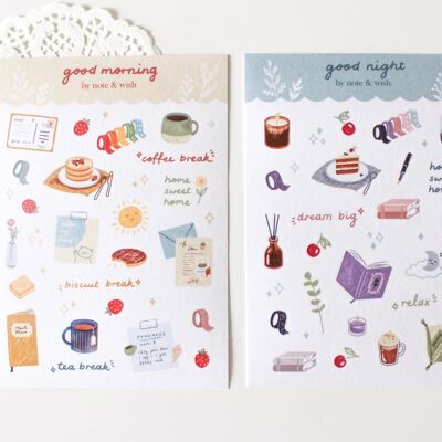 Good Morning and Good Night Journal Stickers, Daily Journal  Note & Wish Stickers