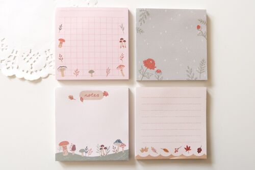 Autumn and Mushroom Memo Pad, Note & Wish Stationery Set - Mushroom Grid