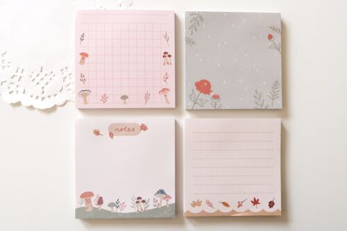 Autumn and Mushroom Memo Pad, Note & Wish Stationery Set - Fallen Leaves
