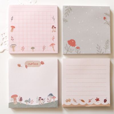Autumn and Mushroom Memo Pad, Note & Wish Stationery Set - Fallen Leaves