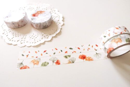 Bronze Ginkgo Washi Tape Set, Autumn Leaves Note & Wish Washi Set - Bronze Ginkgo