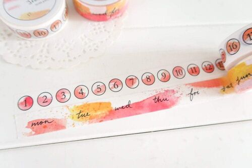 Summer Numbers and Days of the Week Washi Tape, Dates Washi Tape Set - Numbers