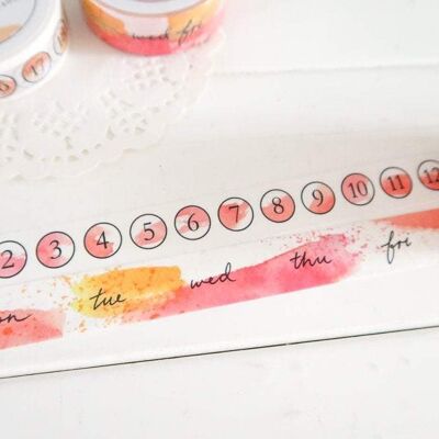 Summer Numbers and Days of the Week Washi Tape, Dates Washi Tape Set - Numbers