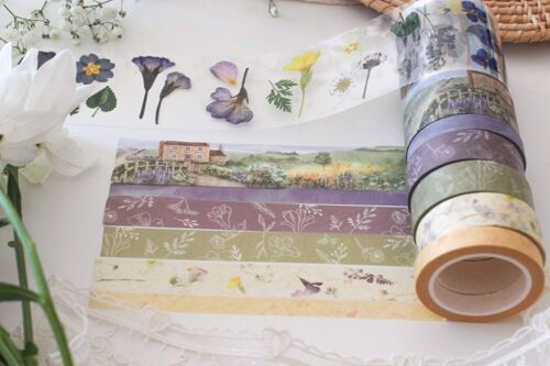Secret Garden Washi Tape Set, Pressed Flowers and Cottagecore Washi Tape and Sticker Sets, Note & Wish Washi - Washi & Stickers Set