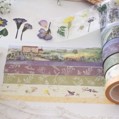 Secret Garden Washi Tape Set, Pressed Flowers and Cottagecore Washi Tape and Sticker Sets, Note & Wish Washi - Washi Set
