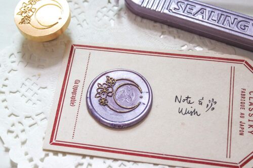 Floral Moon Wax Seal Stamp, Note & Wish Original Seal Stamp - Wax seal stamp box set (stamp, handle, wax stick & box)