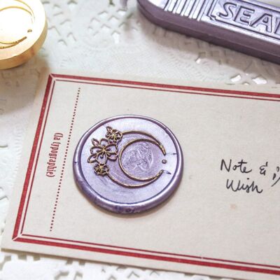 Floral Moon Wax Seal Stamp, Note & Wish Original Seal Stamp - Wax seal stamp box set (stamp, handle, wax stick & box)
