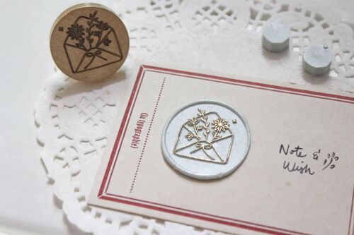 Floral Envelope Wax Seal Stamp, Note & Wish Original Seal Stamp - Wax seal stamp box set (stamp, handle, wax stick & box)