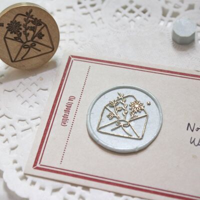 Floral Envelope Wax Seal Stamp, Note & Wish Original Seal Stamp - Wax seal stamp box set (stamp, handle, wax stick & box)