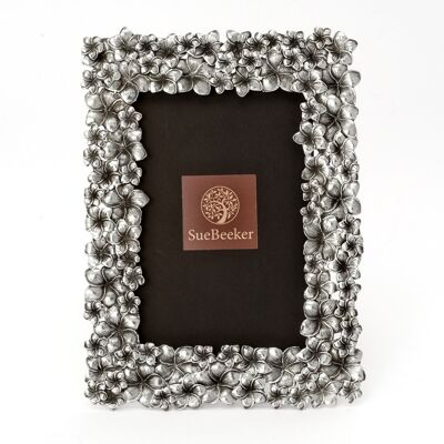 Cadre photo - cadre photo - métal - argent - modèle Fleur de frangipanier pour photo format 10x15cm - L21 x H17cm