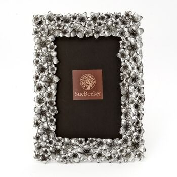 Cadre photo - cadre photo - métal - argent - modèle Fleur de frangipanier pour photo format 10x15cm - L21 x H17cm 1