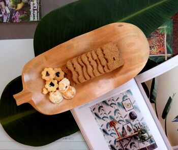 Bol en bois - coupe à fruits - saladier - modèle Feuille de bananier - naturel - L42 x L17,5 x H5cm 4