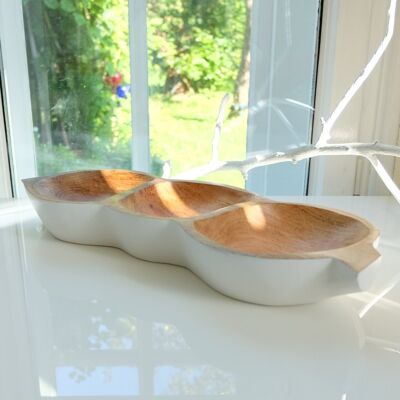 Wooden bowl - fruit bowl - salad bowl - model Tamarind - diamond white - M L40xW15xH5cm
