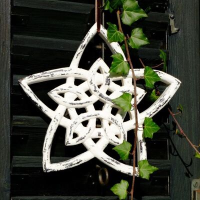 Bol en bois - bol à fruits - saladier - décoration Magical Star - blanc antique - L27,5xL12,5xH37,5cm