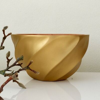 Wooden bowl - fruit bowl - salad bowl - model Helix - gold - L (Øxh) 25cmx13cm