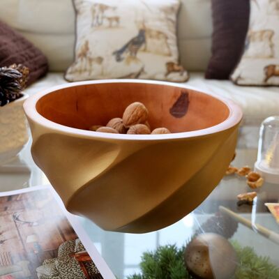 Wooden bowl - fruit bowl - salad bowl - model Helix - gold - XL (Øxh) 30cmx15cm