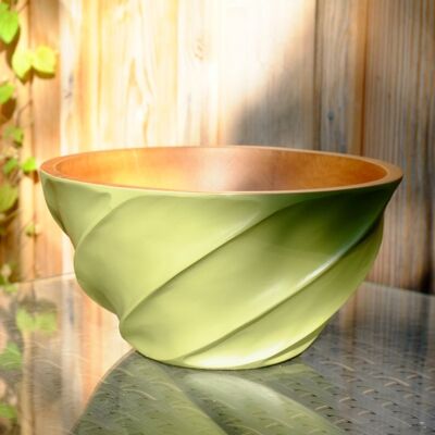 Wooden bowl - fruit bowl - salad bowl - Helix - olive green - XL (Øxh) 30cmx15cm