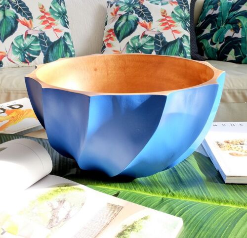Wooden bowl - fruit bowl - salad bowl - model Nautilus - royal blue - XL (Øxh) 30cmx15cm
