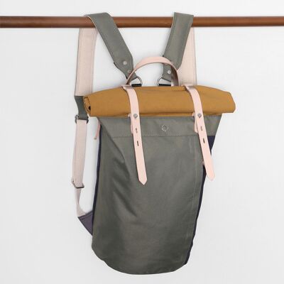 Rori Rolltop Laptop Backpack - sage & yellow