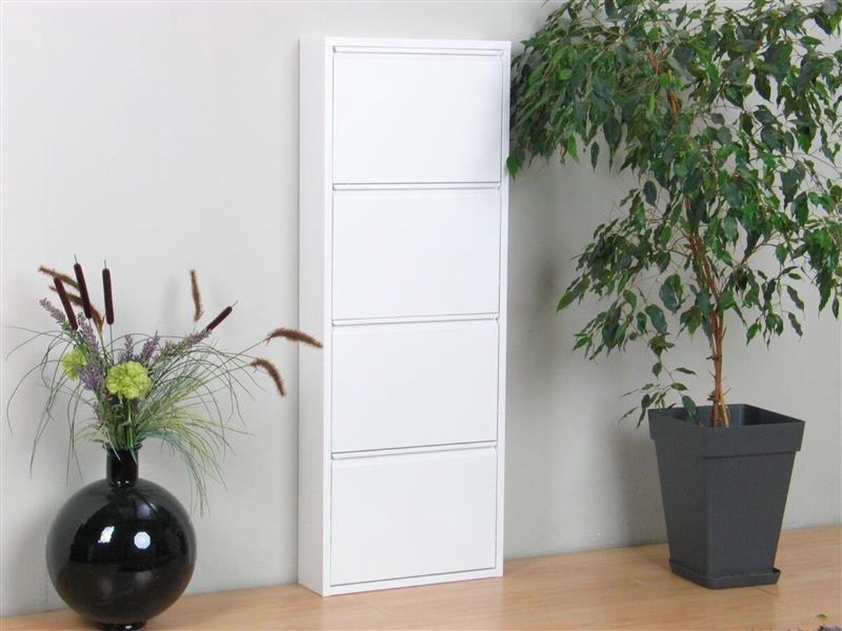 Scarpiera in metallo 4 ante | Bianco opaco