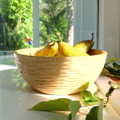 Wooden bowl - fruit bowl - salad bowl - model Carved low - natural - M (Øxh) 20cm x 7.5cm