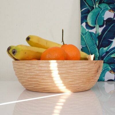 Wooden bowl - fruit bowl - salad bowl - model Carved low - natural - L (Øxh) 25cm x 7.5cm