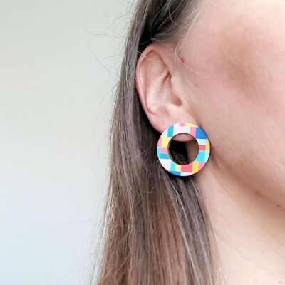 Tate Wooden Loop Stud Earrings Multicolour
