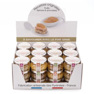 Assortment of 36 jars of 110g Folies Foie Gras in display box (mixed recipes)