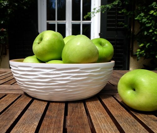 Wooden bowl - fruit bowl - salad bowl - model Carved low - white - L (Øxh) 25cm x 7.5cm