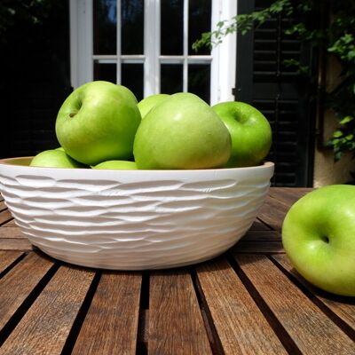 Bol en bois - coupe à fruits - saladier - modèle Carved low - blanc - L (Øxh) 25cm x 7.5cm