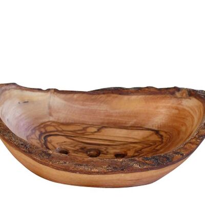 Porte-savon rustique d'environ 12 - 14 cm avec rainure au fond, bois d'olivier