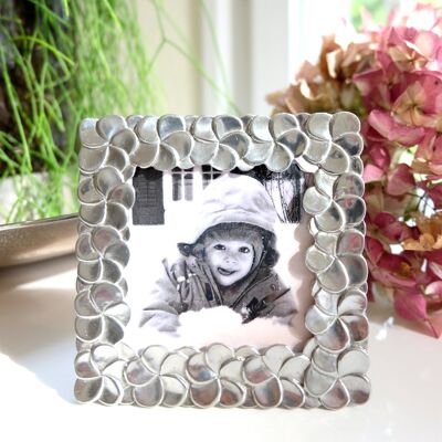 Photo frame - picture frame - metal - silver - model Plumeria Flower for photo size 7.5x7.5cm - W11 x H11cm
