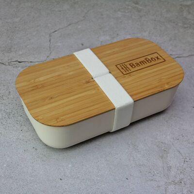 Bamboo Lunch Box (700ml) - White__Red Strap