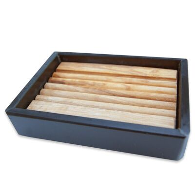 Soap dish SLATE with grooved inlay made of olive wood