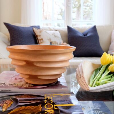 Wooden bowl - fruit bowl - salad bowl - model Twist - natural - M (Øxh) 20cm x 10cm