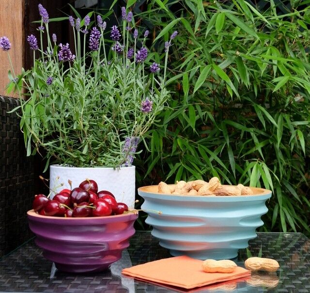 Ciotola in legno - fruttiera - insalatiera - modello Twist - azzurro - M (Øxh) 20cm x 10cm