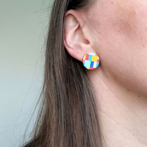 Small Tate Wooden Stud Earrings Multicolour