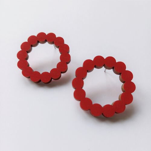 Sara Wooden Loop Stud Earrings Red