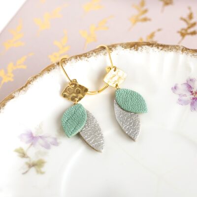 Boucles d'oreilles Lozaa en cuir turquoise clair et argenté