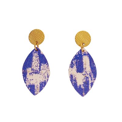 Cork and leather earrings, blue and white, LOAN