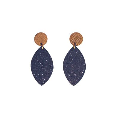 Boucles d'oreilles liège à paillettes noires et cuir LOAN