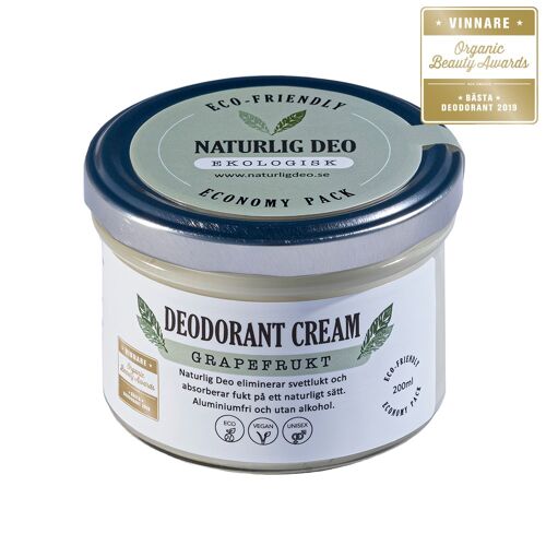 Naturlig Deo- Organic deodorant cream Grapefruit 200ml