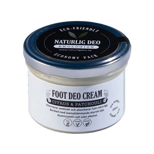 Naturlig Deo- Organic Foot Deodorant Cream, Citrus & Patchouli 200ml