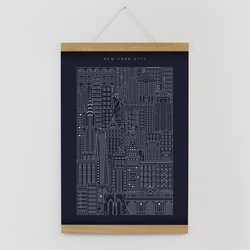 New York A3 Navy Print