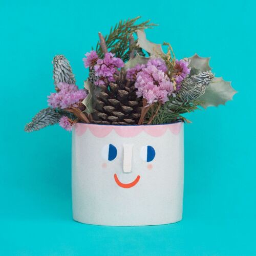 Friendly Faces / Ceramic Pot - Pink Hair
